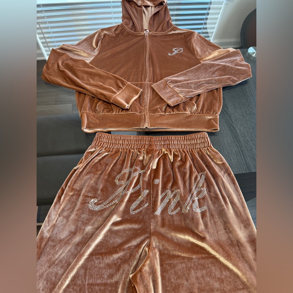 PINK Victoria's Secret Velour Set in Tan